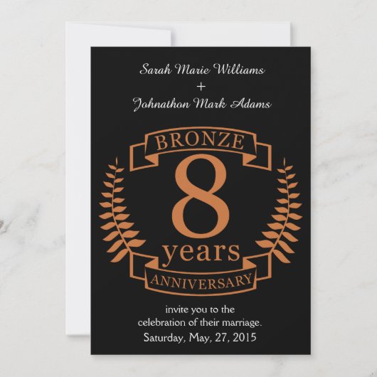 Invitation Anniversaire de mariage en bronze huit ans (Devant)