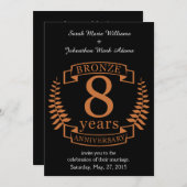 Invitation Anniversaire de mariage en bronze huit ans (Devant / Derrière)