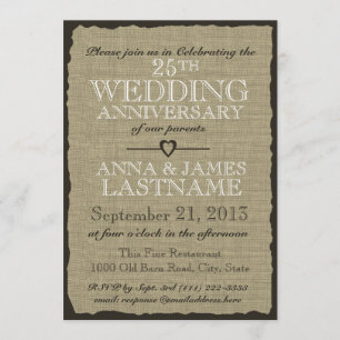 Invitation Anniversaire de mariage en toile de jute rustique