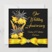Invitation Anniversaire de mariage exotique floral noir ruban (Devant)