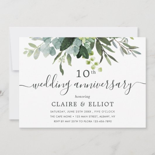 Invitation Anniversaire de mariage Feuillage Vert Eucalyptus (Devant)