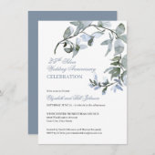 Invitation Anniversaire de mariage - Fleurs aquarelles bleues (Devant / Derrière)