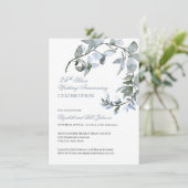 Invitation Anniversaire de mariage - Fleurs aquarelles bleues (Debout devant)