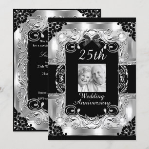Invitation Anniversaire de mariage floral photo argent 25 ans