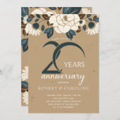 Invitation Anniversaire de Mariage Floral Rustique 20 ans (Devant / Derrière)
