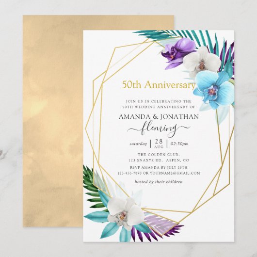 Invitation Anniversaire de mariage géométrique tropical de 50 (Devant / Derrière)