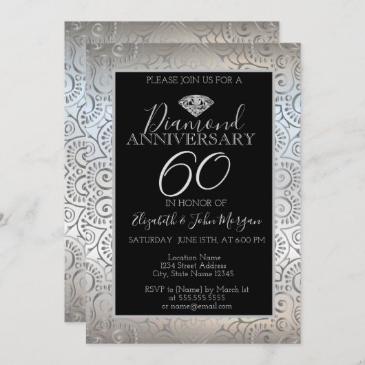 Invitation Anniversaire de Mariage Mandala Diamant Argent (Devant / Derrière)