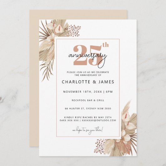Invitation Anniversaire de mariage minimaliste beige 25 ans (Devant / Derrière)
