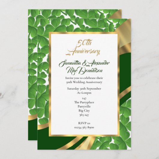 Invitation anniversaire de mariage or irlandais trèfle (Devant / Derrière)