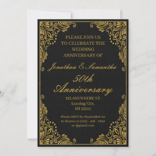Invitation Anniversaire de mariage personnalisé 50 ans Or Noi