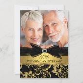 Invitation Anniversaire de mariage photo damas noir or (Devant)