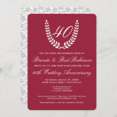 Invitation Anniversaire de mariage - Rouge rubis avec laurier (Devant / Derrière)