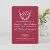 Invitation Anniversaire de mariage - Rouge rubis avec laurier (Debout devant)