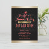 Invitation Anniversaire de mariage Rubis Damassé Noir Bordure (Debout devant)