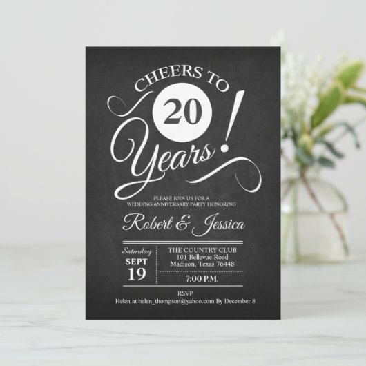 Invitation Anniversaire de mariage rustique 20 ans - Tableau (Debout devant)