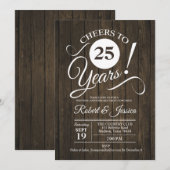 Invitation Anniversaire de mariage rustique 25 ans - Bois (Devant / Derrière)