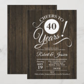 Invitation Anniversaire de mariage rustique de 40 ans - Bois (Devant / Derrière)