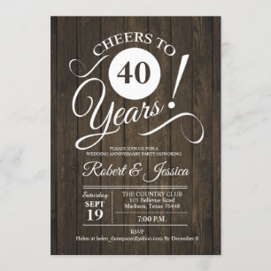 Invitation Anniversaire de mariage rustique de 40 ans - Bois