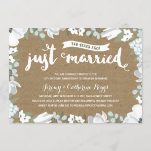 Invitation Anniversaire de mariage Rustique Floral 10 ans