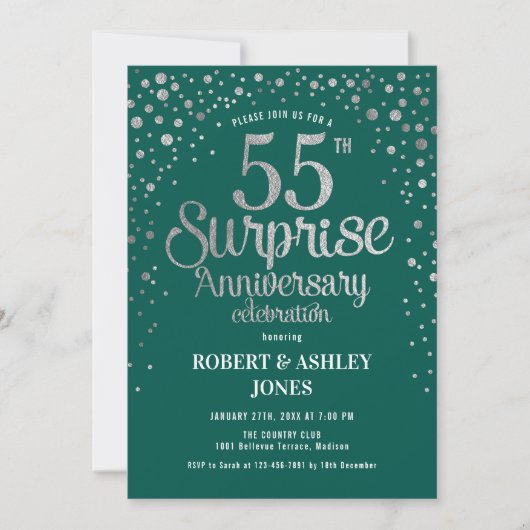 Invitation Anniversaire de mariage surprise de 55 ans - Vert (Devant)