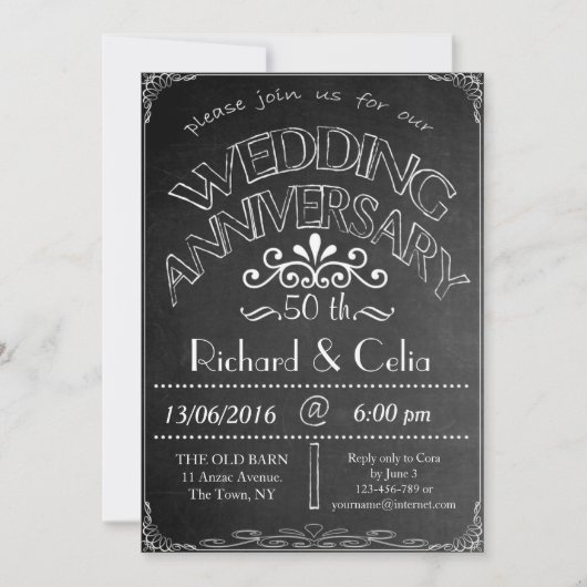 Invitation Anniversaire de Mariage Tableau Noir 50 (Devant)