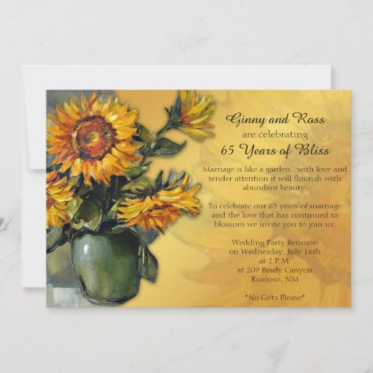 Invitation Anniversaire de Mariage Tournesol (Devant)
