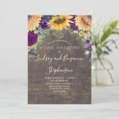 Invitation Anniversaire de mariage tournesol et rose pourpre (Debout devant)
