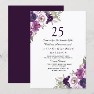 Invitation Anniversaire de mariage Violet Floral Pourpre 25 a