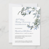 Anniversaire de mariage Watercolor Blue Floral 50