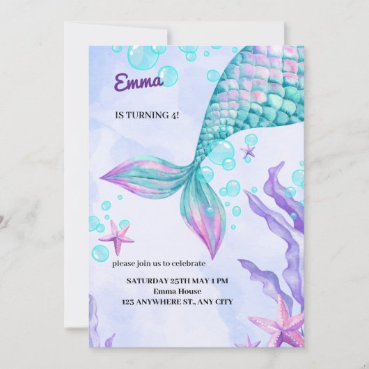 Invitation anniversaire de mermaid (Devant)