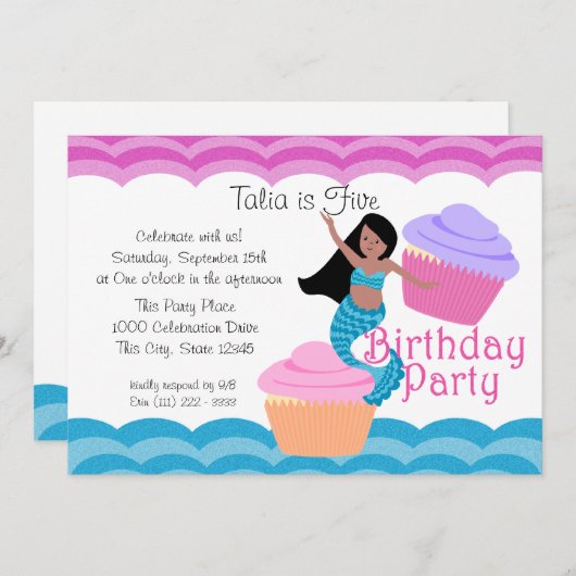 Invitation Anniversaire de Mermaid (Devant / Derrière)