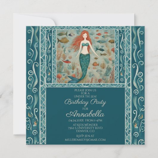 Invitation Anniversaire de Mermaid (Devant)