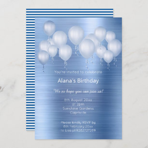 INVITATION ANNIVERSAIRE DE MÉTAL BRUSHED METAL BLEUE MARINE É
