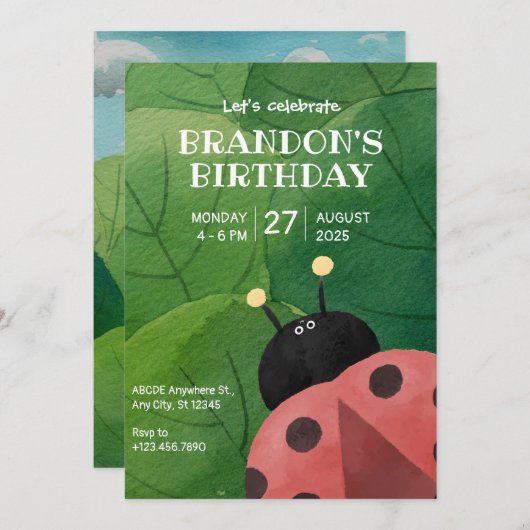 Invitation Anniversaire de mignon bug (Devant / Derrière)