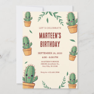 Invitation Anniversaire de mignonne Cactus