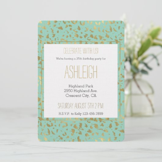Invitation Anniversaire de Mint Gold Leopard animal (Debout devant)