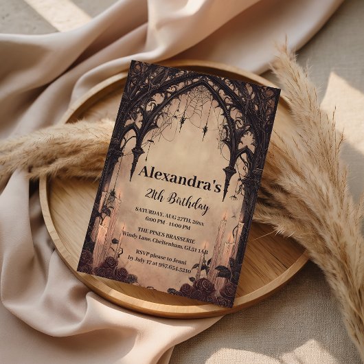 Invitation Anniversaire de minuit sous une arche gothique
