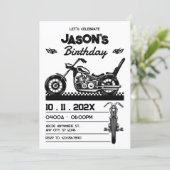 Invitation Anniversaire de motard de moto vintage (Debout devant)