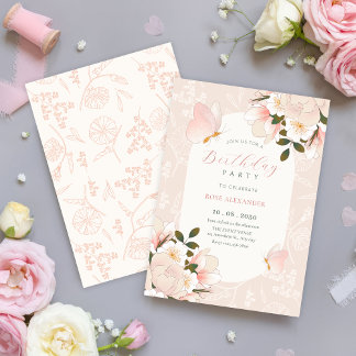 Invitation Anniversaire de motif floral rose doux