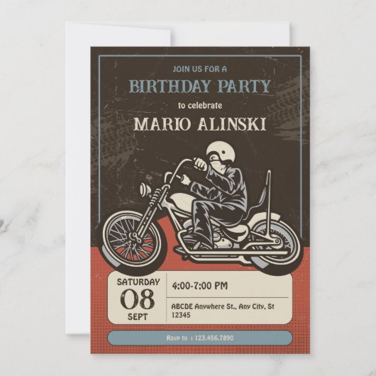 Invitation anniversaire de moto (Devant)