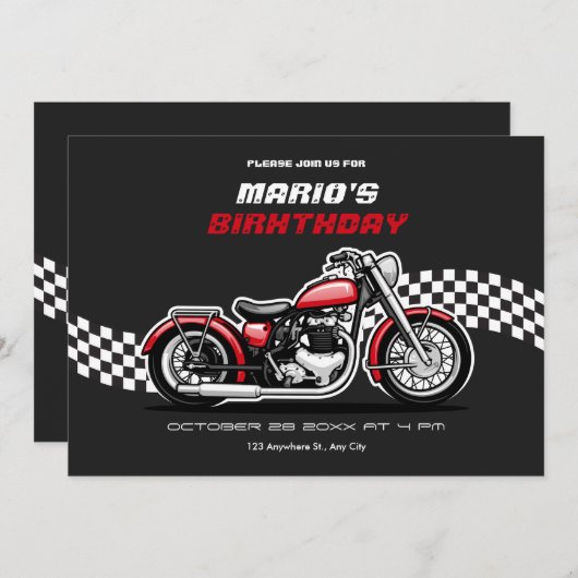 Invitation Anniversaire de moto classique (Devant / Derrière)