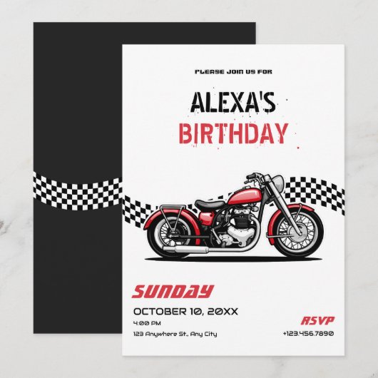 Invitation Anniversaire de moto classique (Devant / Derrière)