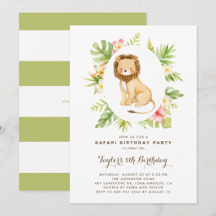 Invitation Anniversaire de naissance de safari de lion aquare