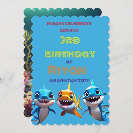 Invitation anniversaire de naissance du bébé requin (Devant / Derrière)