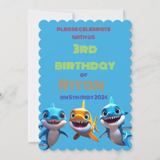 Invitation anniversaire de naissance du bébé requin (Devant)
