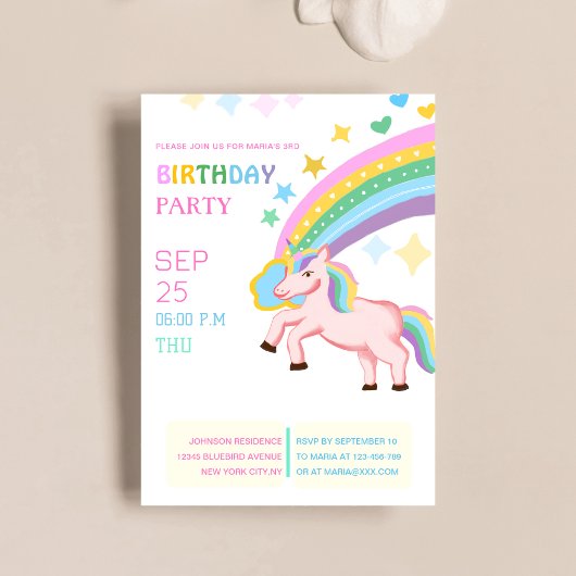 Invitation anniversaire de naissance d'un enfant de licorne t