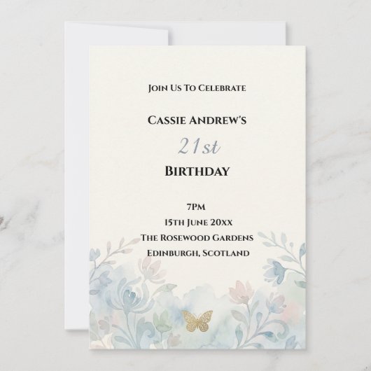 Invitation Anniversaire de naissance étape Fleur Bleue (Devant)