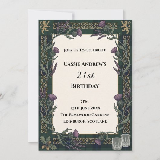Invitation Anniversaire de naissance étape Fleurs Vert foncé (Devant)