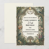 Invitation Anniversaire de naissance jalon botanique vert fon (Devant / Derrière)