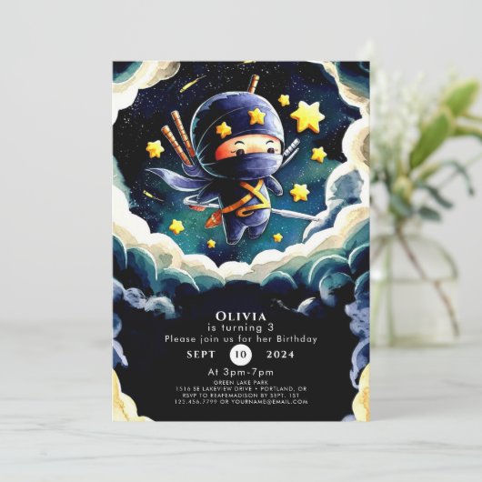 Invitation Anniversaire de Ninja modifiable (Debout devant)